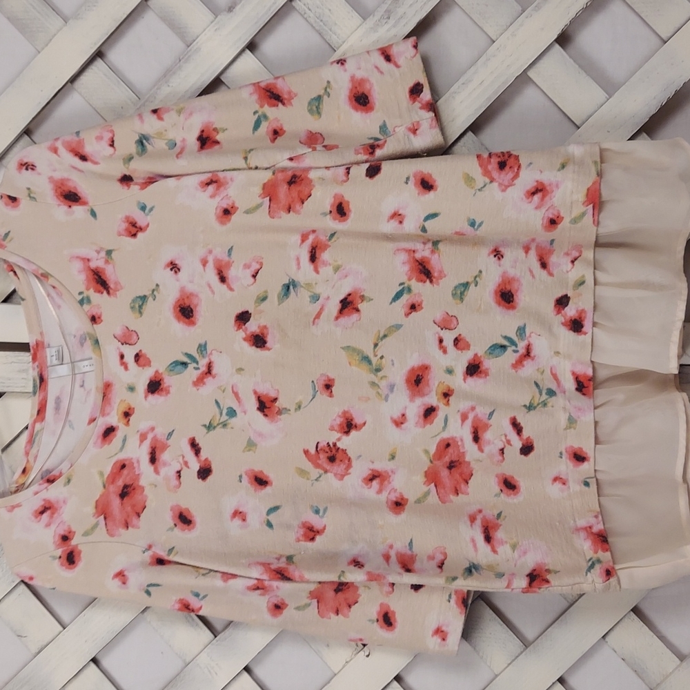Lauren Conrad Long Sleeve Floral Top with Sweet Ruffle